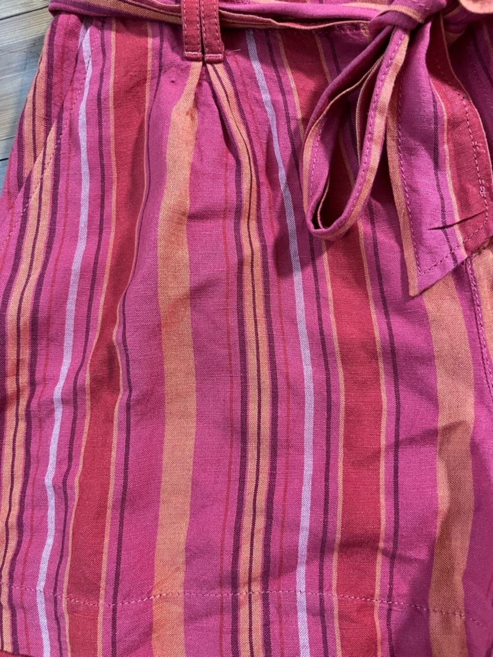 LOFT Linen Blend High Waist Vibrant Striped Paperbag Shorts with Tie Belt - Picture 3 of 14
